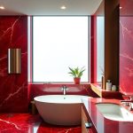 Salle de bain marbre rouge, bois, chrome : la tendance Pinterest 2026 qui divise