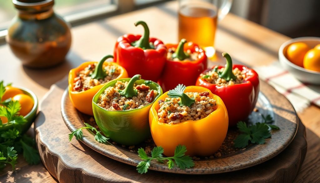 Poivrons farcis au boulgour, raisins secs et herbes : le plat coloré qui sent le soleil